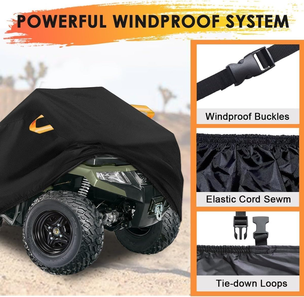 ATV Cover Waterproof Heavy Duty 210D 4 Wheeler Cover, All Weather Outdoor Protection Covers Suit for Polaris Kawasaki