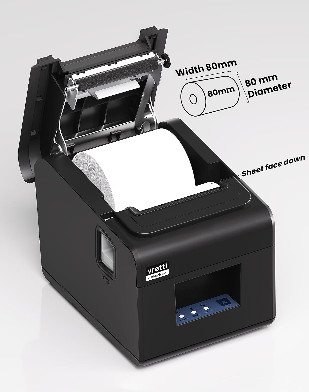Thermal Receipt Printer, 3 1/8" 80mm Direct Thermal Printers | with USB Serial LAN Port - Kitchen POS Printer ESC/POS