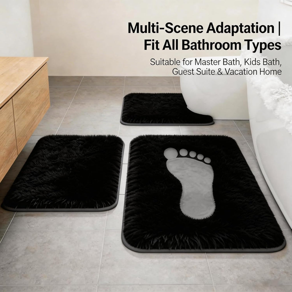 Bathroom Rugs Set Plush Velvet Bath Rugs Non-Slip Shaggy Bath Mat Set 3 Piece,Washable Mats,Absorbent Shaggy Rugs