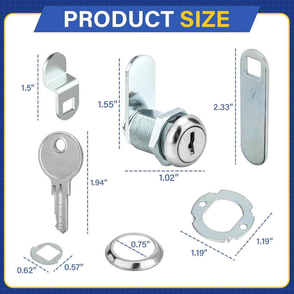 U 9943 7/8" Cam Lock, Diecast Drawer and Cabinet Lock for Prime-Line | 7/8” Length Cylinder Lock for 9/16” Max Panel