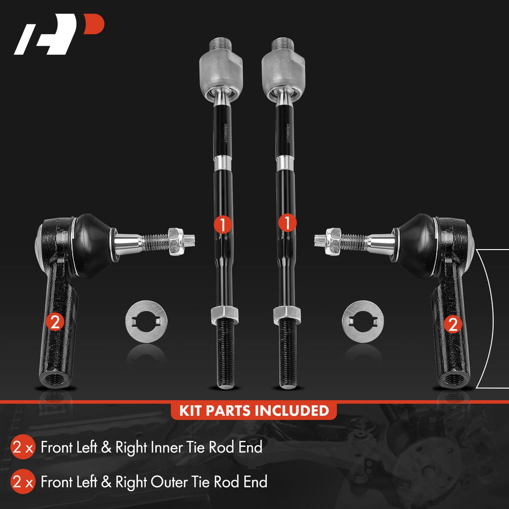 A-Premium Front Inner & Outer Tie Rod End Kit Fix Uneven Tire Wear