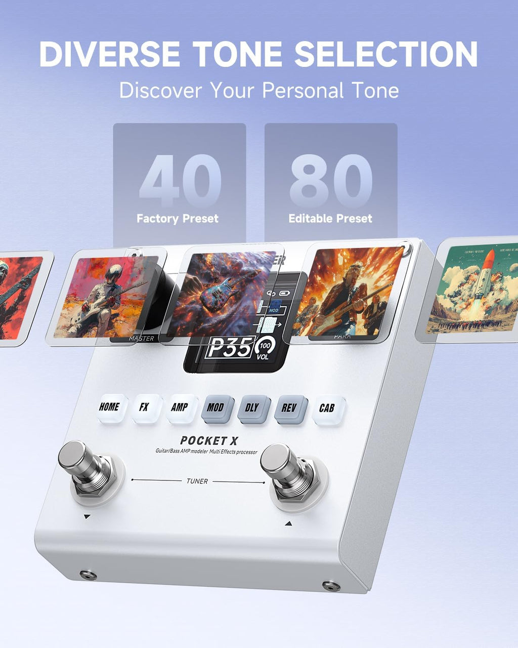 Pocket-X Multi Effects Guitar Pedal Guitar/Bass AMP Modeler Multi Effects Processor Portable Rechargeable Guitar
