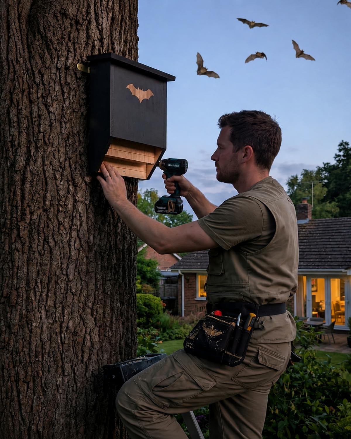Bat Houses, Weatherproof Two Chamber Bat Box for Outdoors