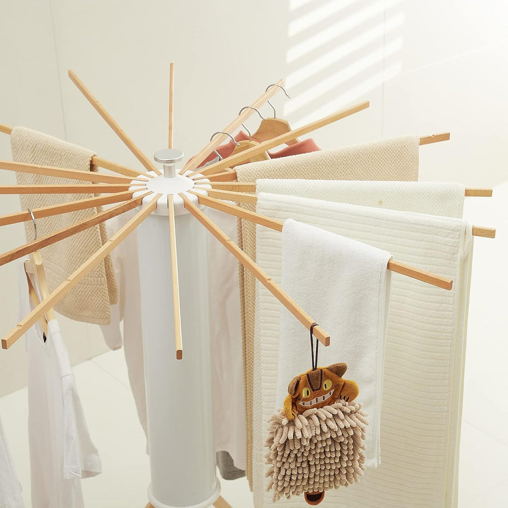 Clothes Drying Rack, Clothing Stand, Foldable Laundry Drying Rack | Portable clothes rack with wooden rods, plastic