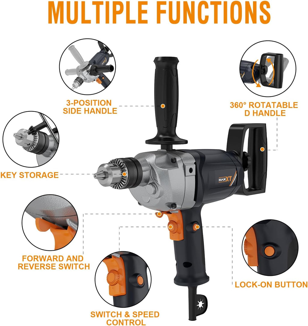 Drill Mixer Set with Spade Handle 1/2 inch Electric Corded Mixing Drill Machine 9A Motor Concrete Mud Mixer