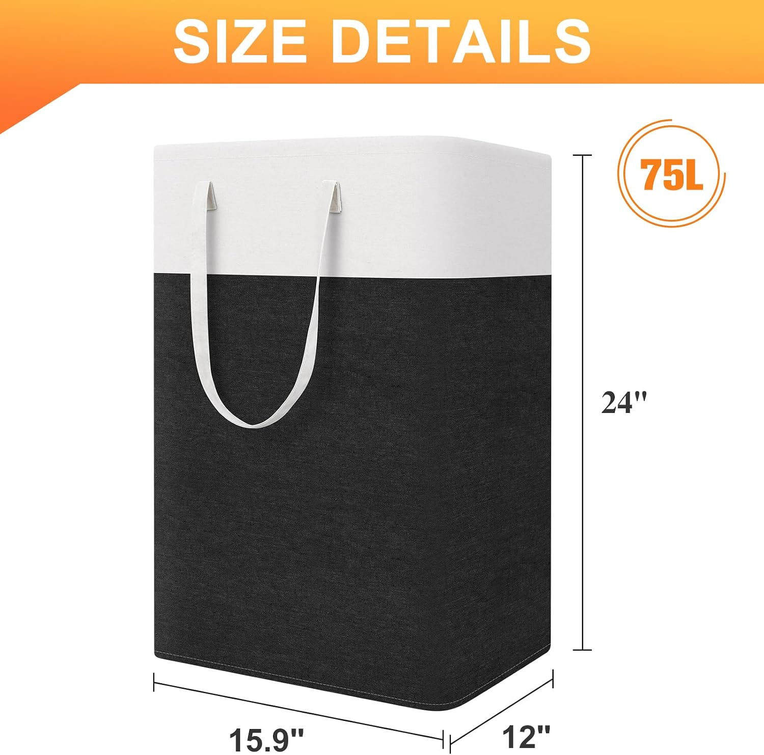 Laundry Basket 3-Pack, Laundry Hamper, 75L-Black | Clothes Laundry Hamper, Collapsible Laundry Basket, Freestanding