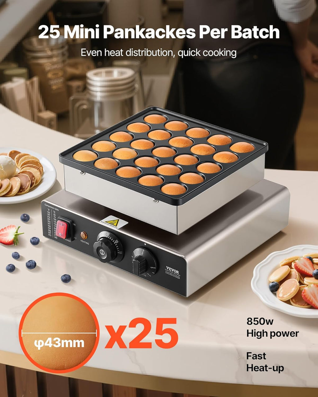 Mini Pancake Maker, 25PCS 43mm Diameter Dutch Muffin Waffle Baker, Non-stick Stainless Steel Poffertjes Grill