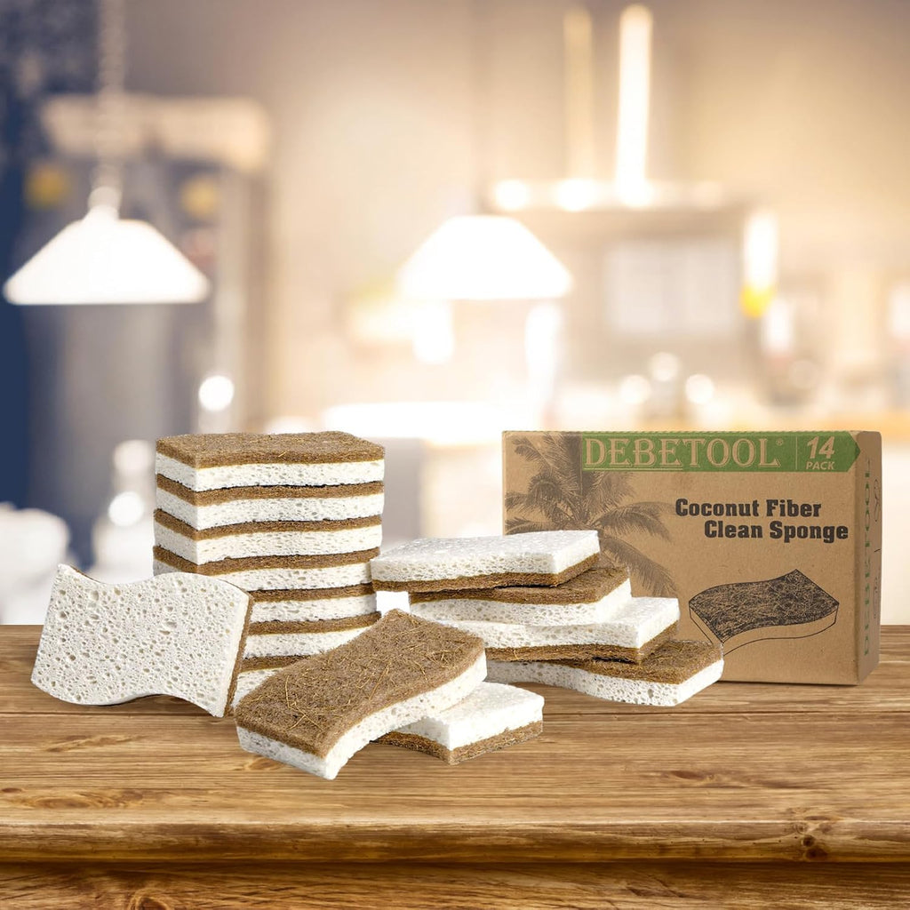 14 Pack Coconut Sponge with Cellulose, White