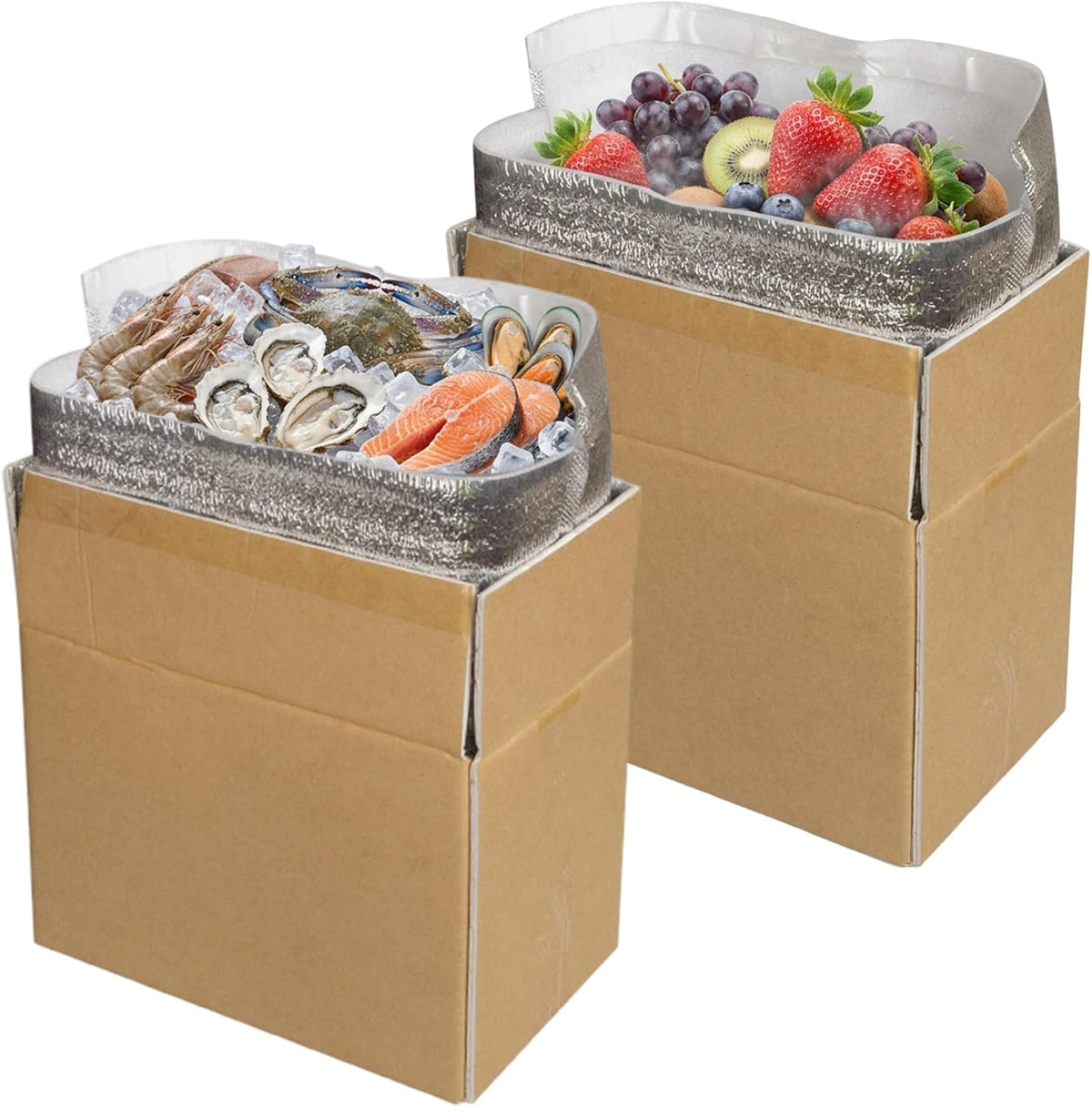 Insulated Shipping Boxes (2-Pack) with Foil Liner, Reusable & Foldable Paper Cold Shipping Container for Perishable