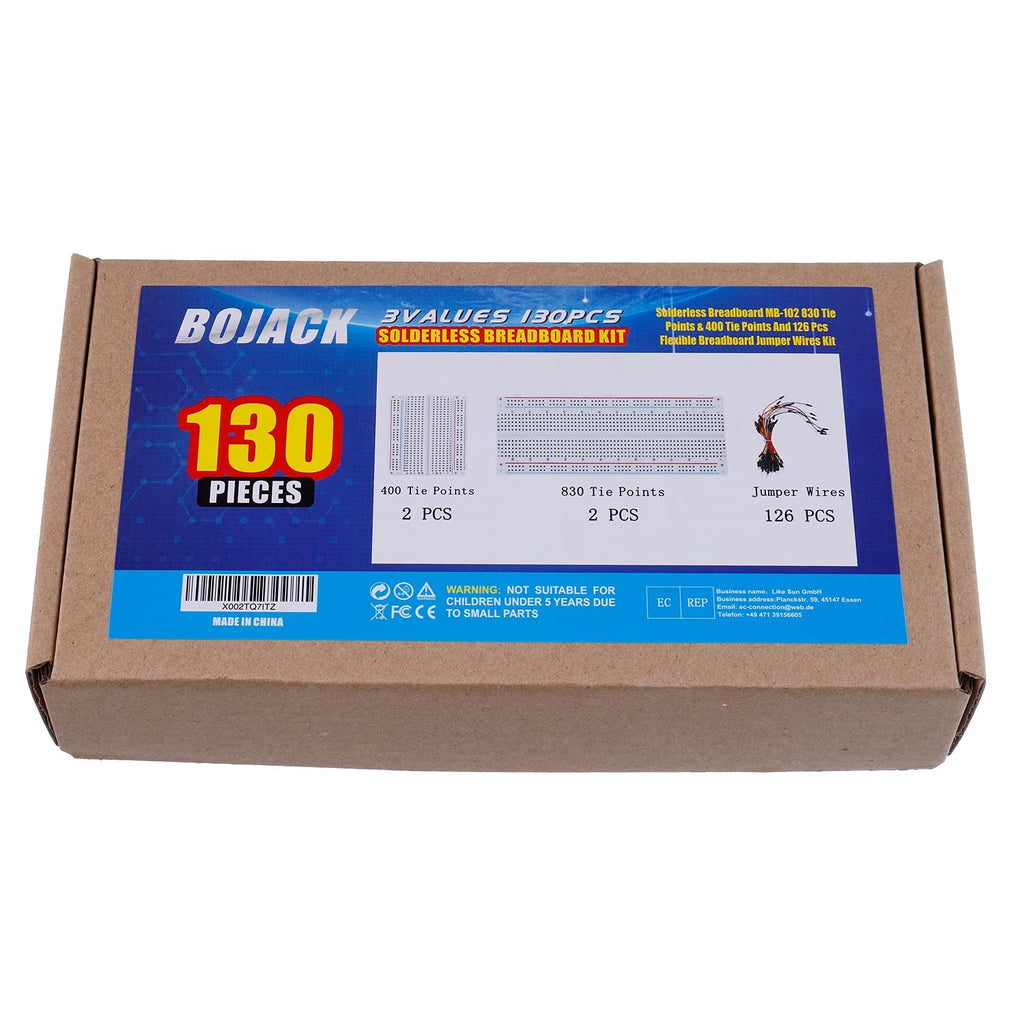 3 Values 130 Pcs Solderless Breadboard 4 Pcs 830 Tie Points & 400 Tie Points & 126 Pcs Flexible Breadboard Jumper Wires