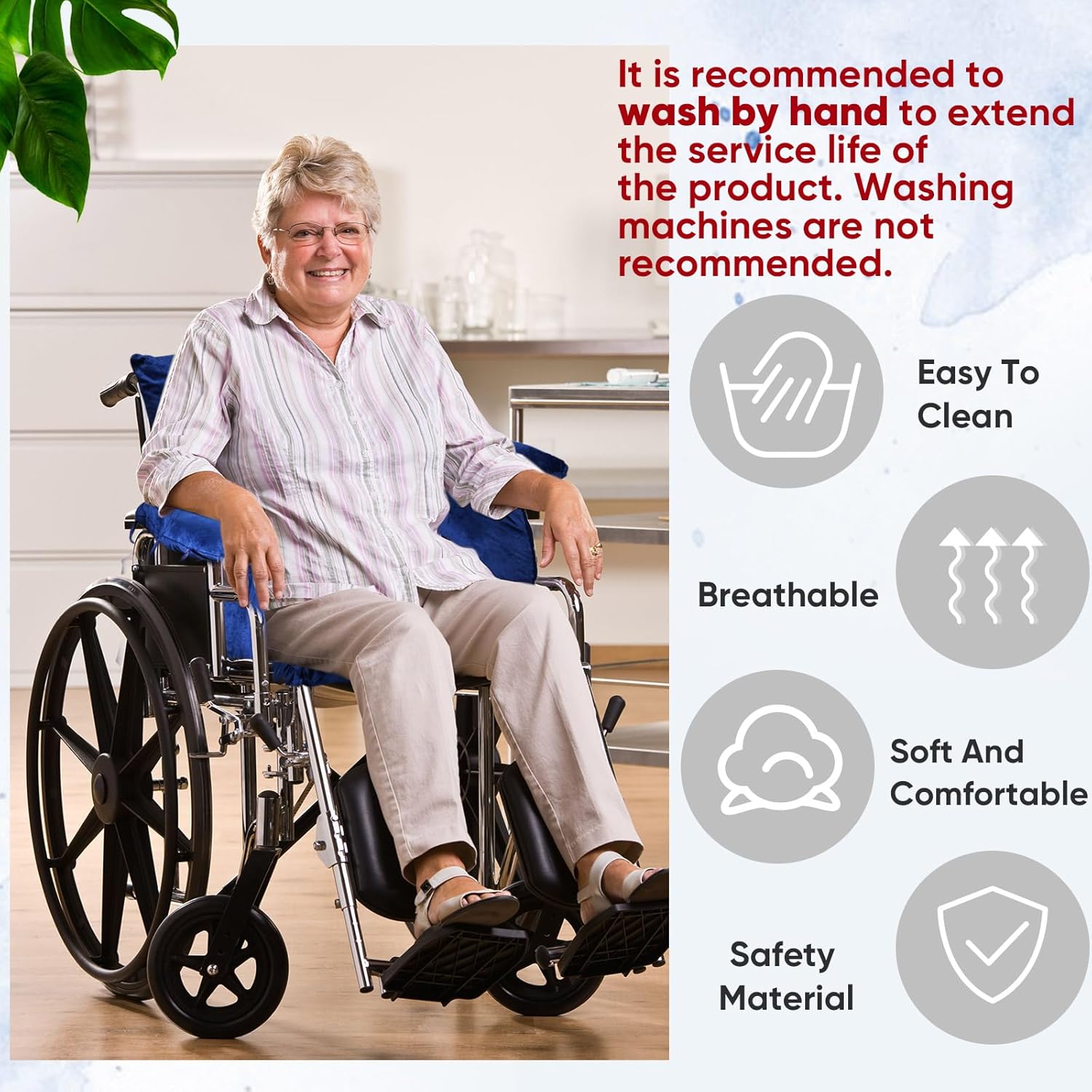 Wheelchair Cushion Wheelchair Seat Cushion with Strap Recliner Suitable for 18 Inches Armrest and Support for