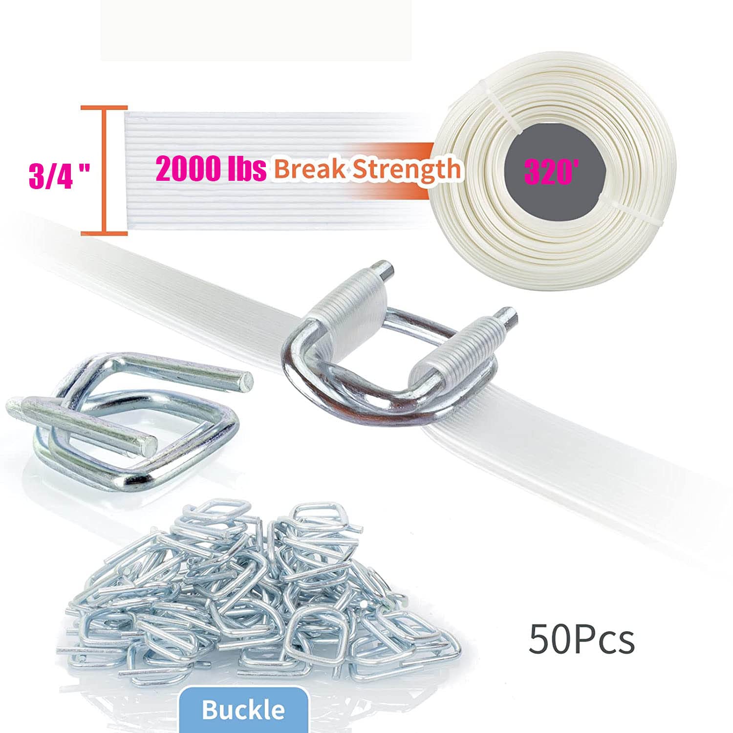 Heavy Duty Hand Pallet Strapping Banding Kit,3/4" x 320' Woven Cord Strapping