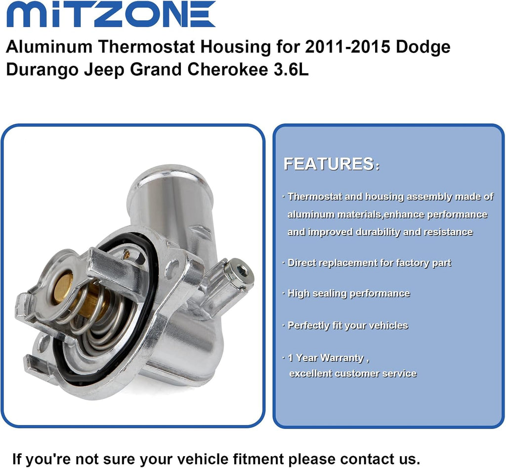 MITZONE Upgrade Aluminum Thermostat Housing Assembly Compatible with Dodge Durango Grand Cherokee 2011-2015 Wrangler JK 2012-2018 Replace 902-852 5184651AG 5184651AH