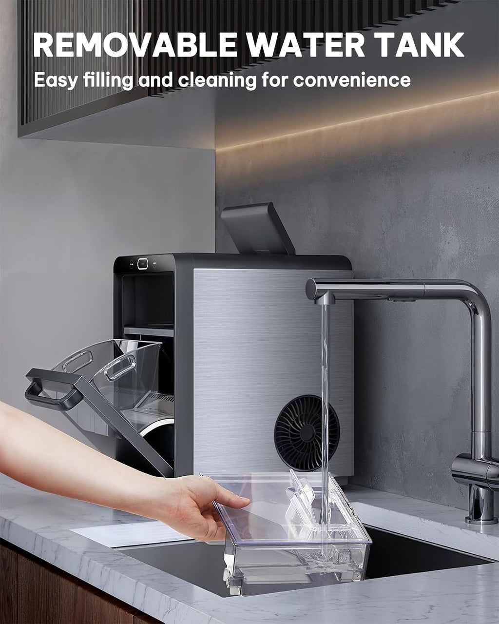 Nugget Ice Maker Countertop - 44lbs/24h Crushed/Pebble Ice Machine, Front Pull-Out Water Tank & Removable Basket