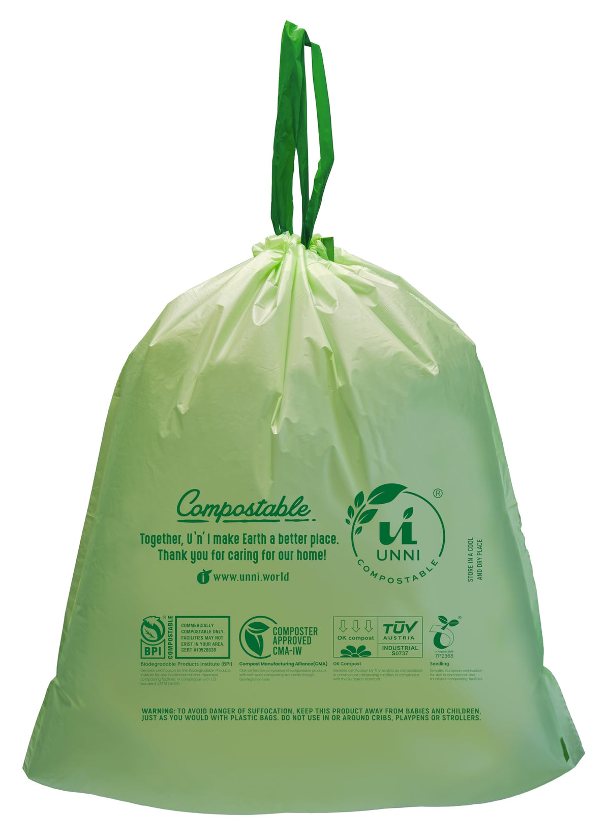 Compostable Drawstring Bags, 13 Gallon, 30 Count, Extra Thick 1 Mil