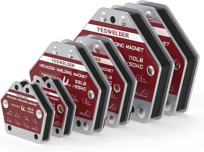 YESWELDR Hexagon Welding Magnets, 25 lb & 55 lb & 110 lb 6PCS | strong magnetic holding support, workpiece