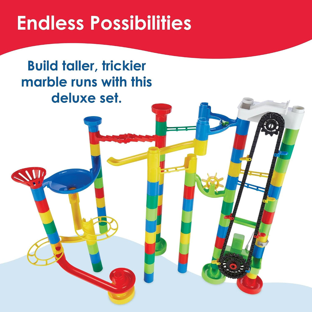 Marble Run 110 Piece Building Set with 82 Track Pieces, 15 Marbles and Motorized Elevator