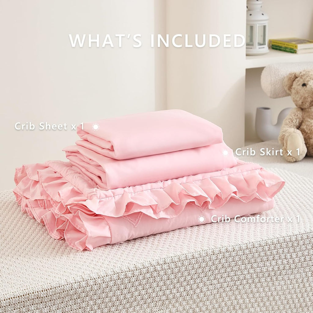 3-Piece Tufted Ruffle Crib Bedding Set for Girls - Ultra Soft Baby Bedding Set Includes Boho Crib Comforter, Sheet &
