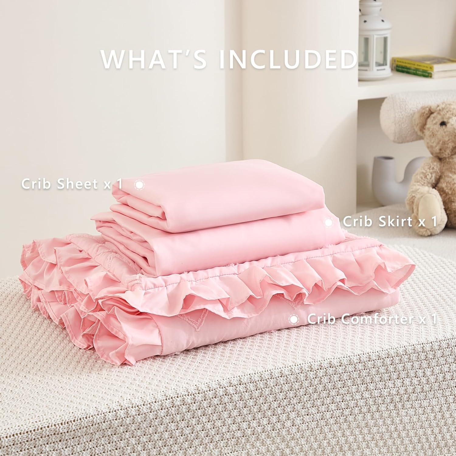 3-Piece Tufted Ruffle Crib Bedding Set for Girls - Ultra Soft Baby Bedding Set Includes Boho Crib Comforter, Sheet &