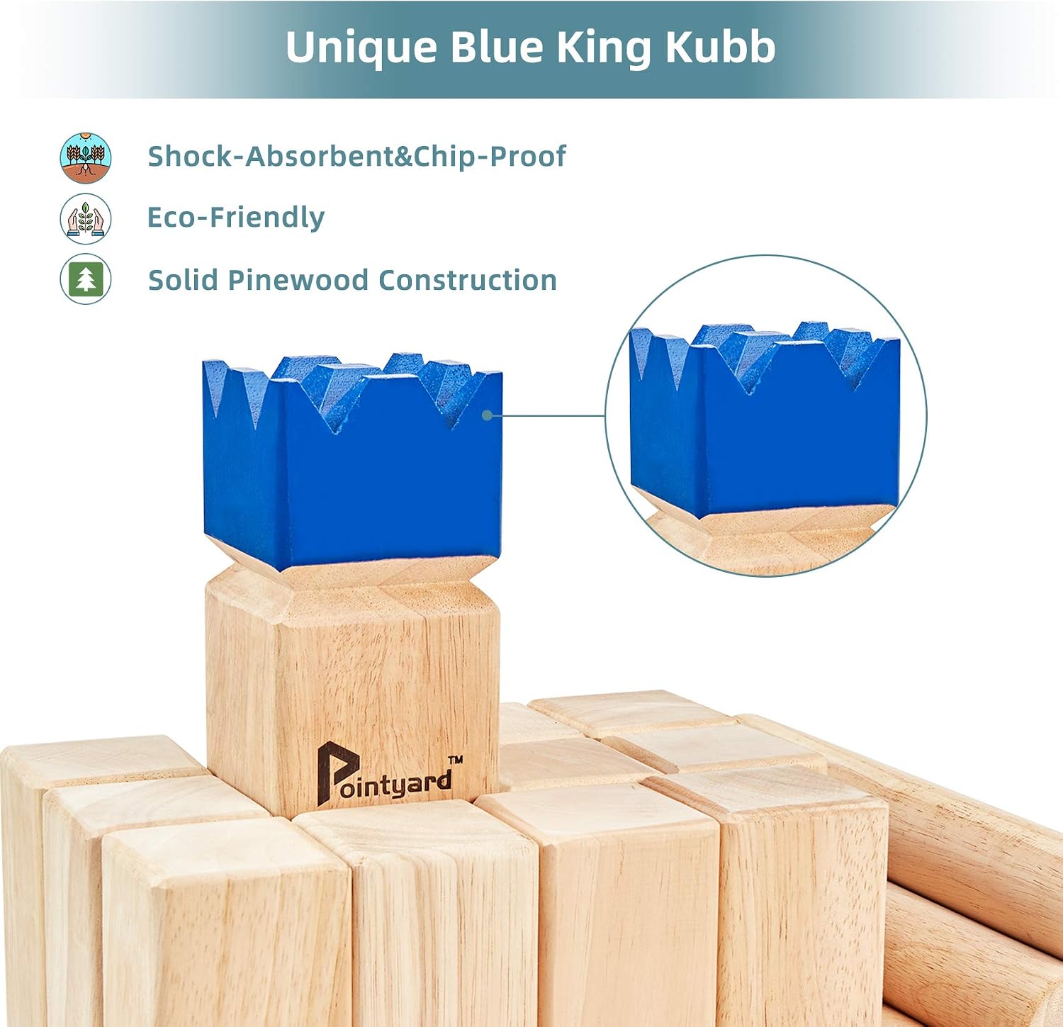 Kubb Yard Game Set Viking Chess Outdoor Hevea Hardwood Toss Game for Adults & Families - with 10 Blocks, 6 Batons