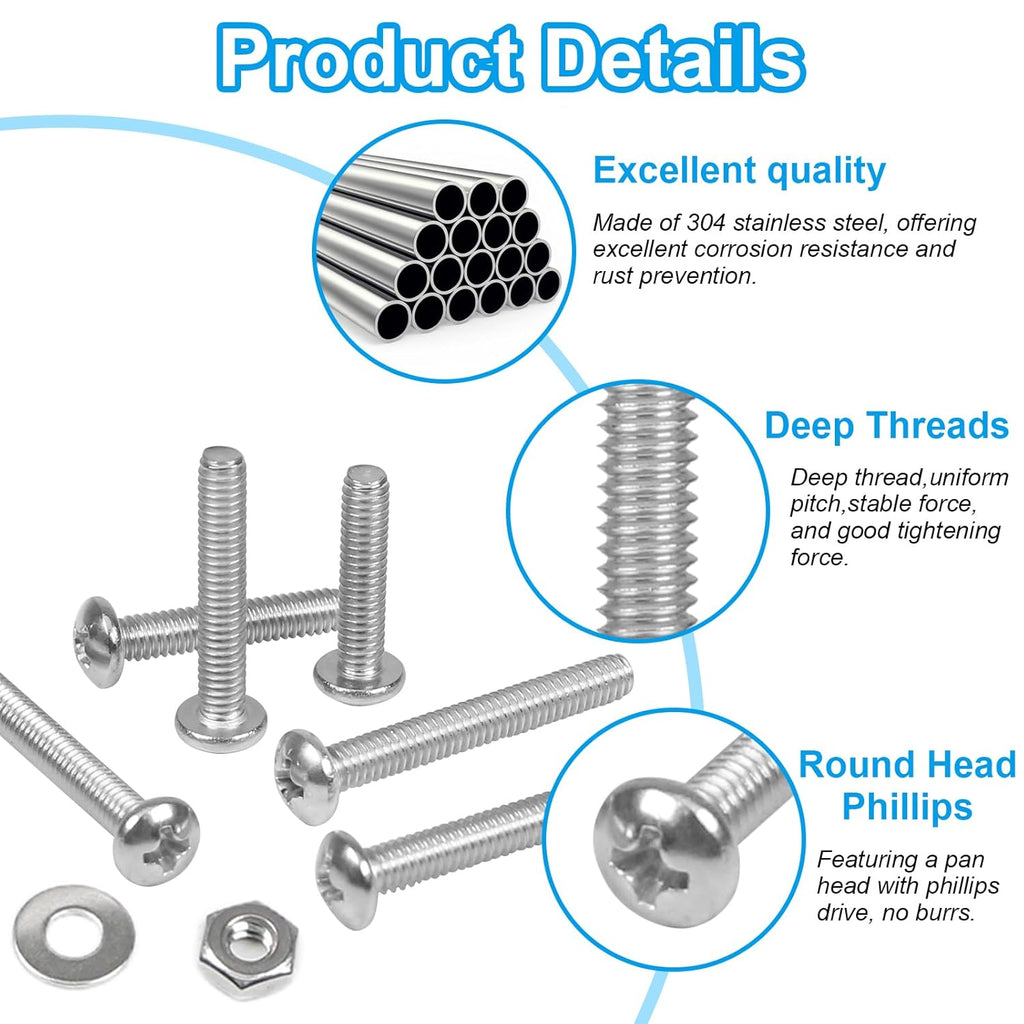 140pcs #10-24 Phillips Pan Head Machine Screws Nuts Washers Kit