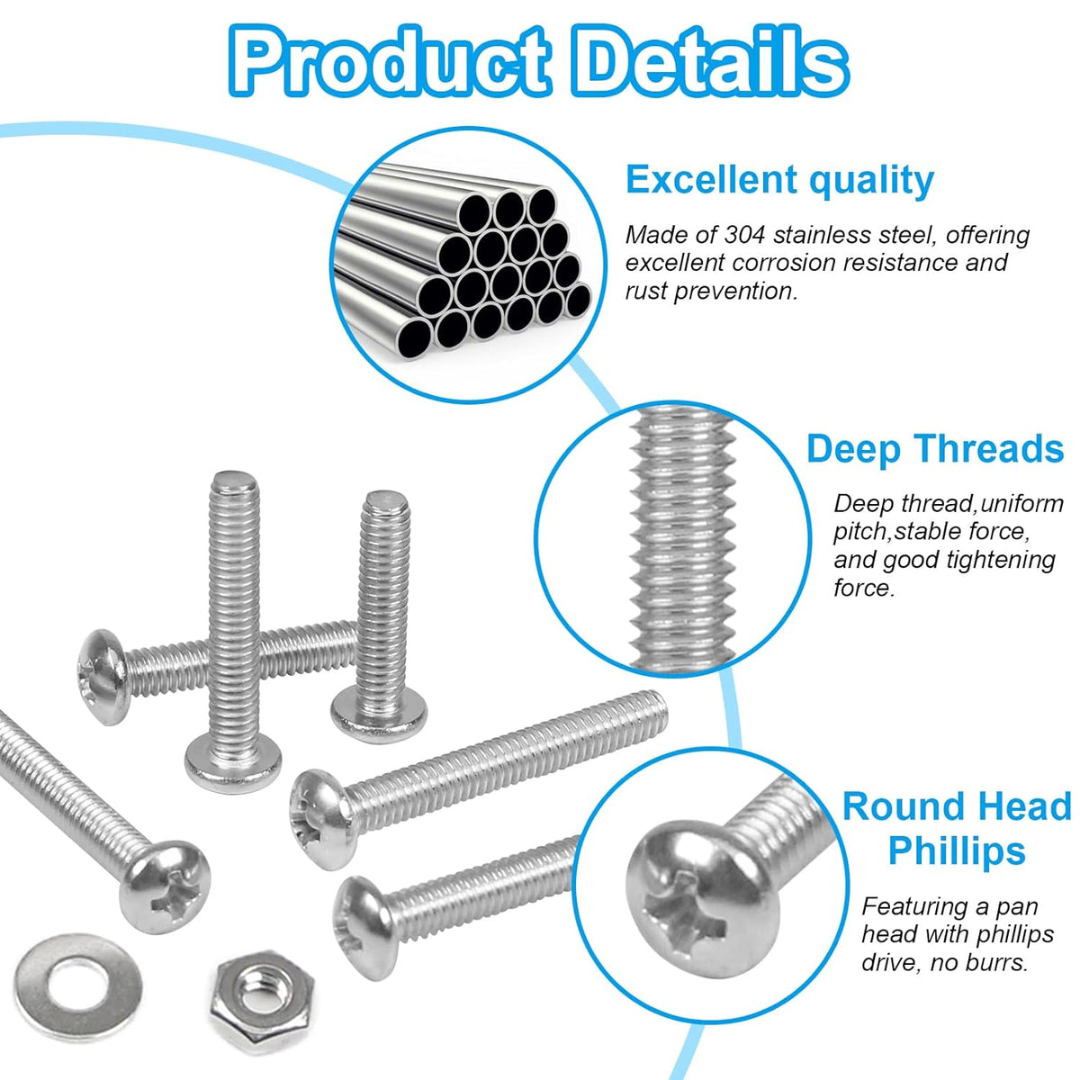 140pcs #10-24 Phillips Pan Head Machine Screws Nuts Washers Kit
