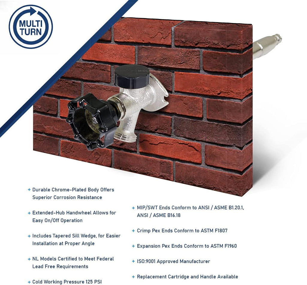 10 Inch Frost-Free Anti-Siphon Sillcock with Vacuum Breaker – Lead-Free Outdoor Faucet, 1/2" PEX-A Inlet x 3/4" Hose