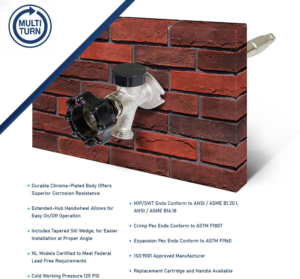 10 Inch Frost-Free Anti-Siphon Sillcock with Vacuum Breaker – Lead-Free Outdoor Faucet, 1/2" PEX-A Inlet x 3/4" Hose