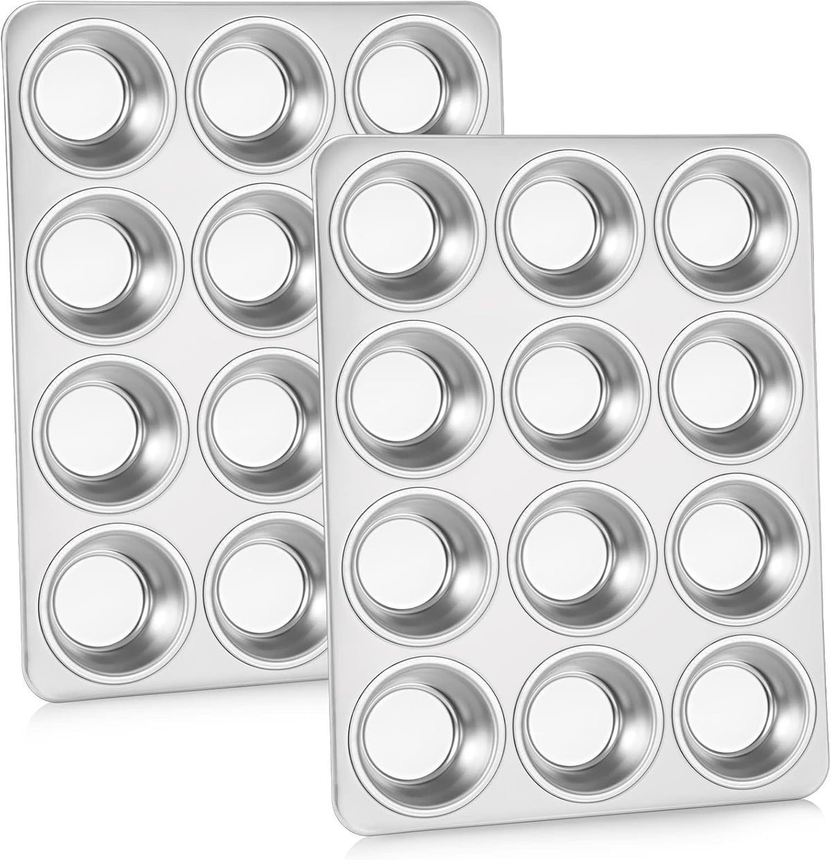 12-Cup Muffin Pan Tin, Stainless Steel Cupcake Pan, 2Pcs