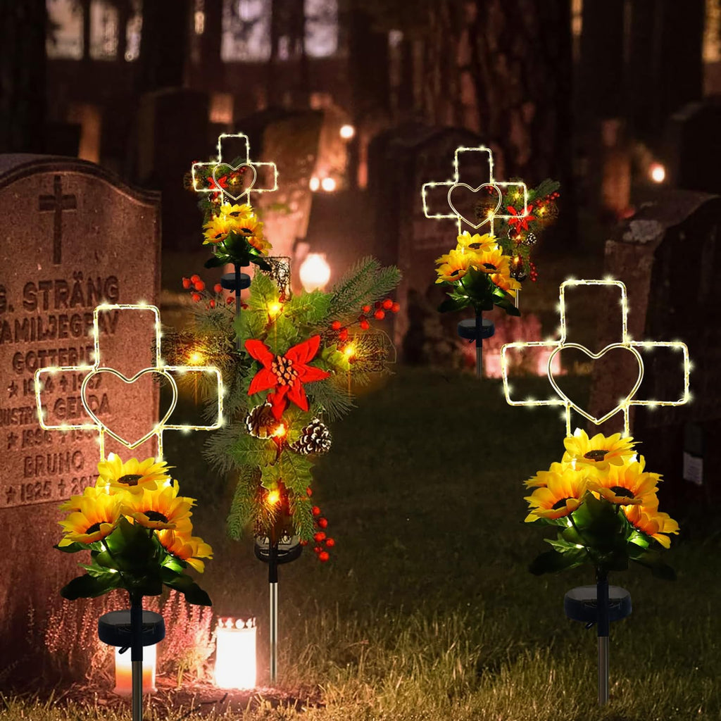 Solar Cross Cemetery Decorations for Grave, Memorial Sympathy Gift for Loss of Loved One Mom Dad, Grave Decorations