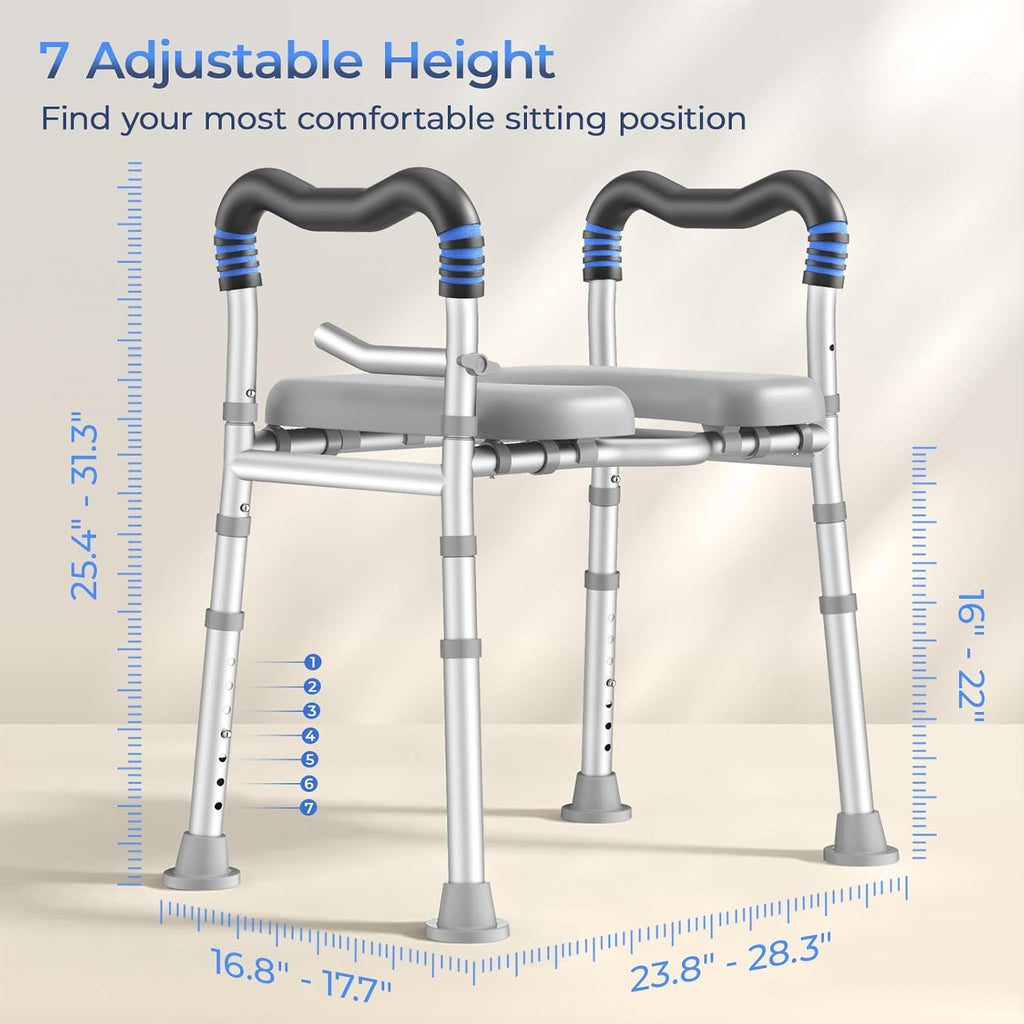 Toilet Seat Risers for Seniors, Raised Toilet Seat with Handles with Adjustable Height & Width, Soft Padded Seat