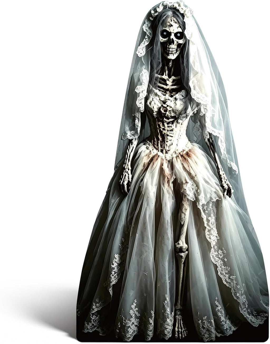5.4ft Halloween Ghost Bride Cardboard Cutout Scary Skeleton Woman Standee Props Haunted House Party Decorations