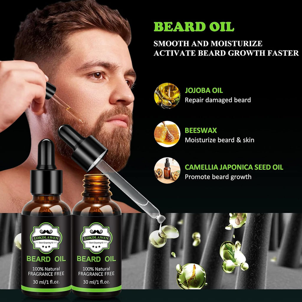 Beard Kit for Men Fathers Day Dad Gifts with Beard Wash, Beard Conditioner, Beard Oil, Beard Balm, Brush, Comb