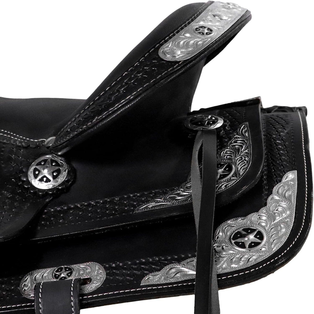 Barrel Brown Western Horse Saddle Set Leather Western Saddle with Headstall Breast Collar Reins Complete Tack Package