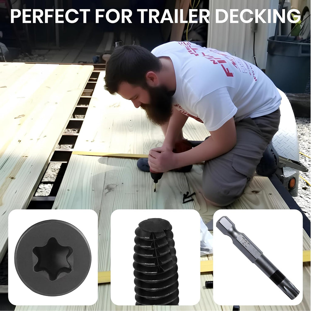 1/4-20 x 2 1/2'' - 100 pcs Trailer Deck Screws - Flat Head, Type F, Star Drive T-30, Torx Screws for Wood & Metal