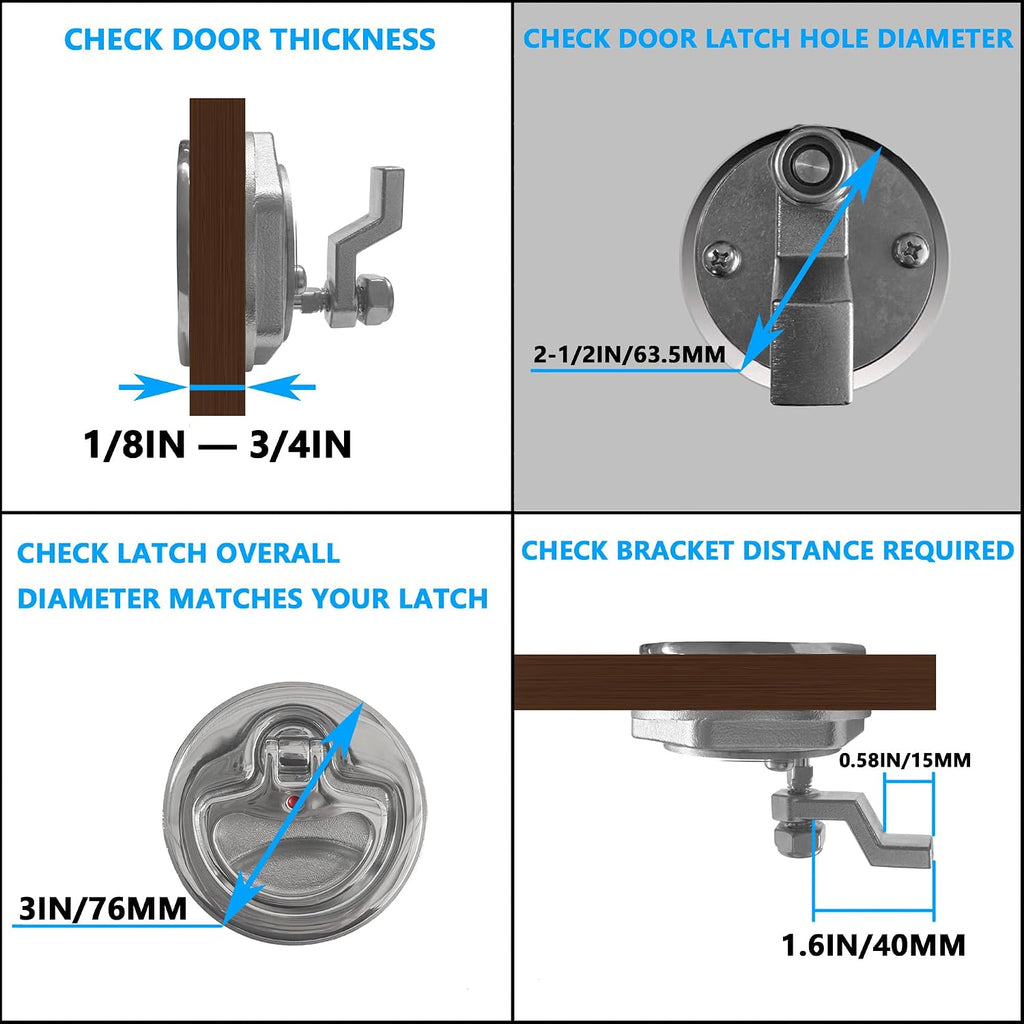 Flush Mount Latch Fits 2-1/2" Hole,316 Stainless Steel Boat Latch