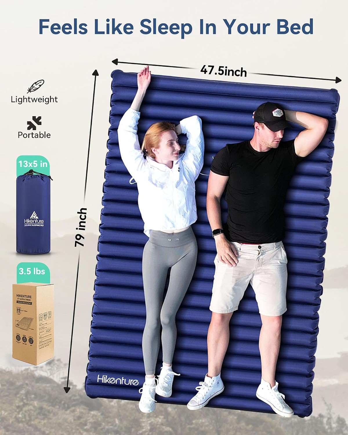 Double Sleeping Pad,Extra Thick 3.75in Camping Mattress 2 Person,Queen Size Inflatable Air Mat,Lightweight and