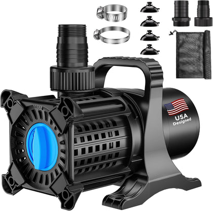 Pond Pump, 8500 GPH Adjustable Flow Submersible Water Pump with Filter Bag, Copper Motor, IPX8 Waterproof for Outdoor