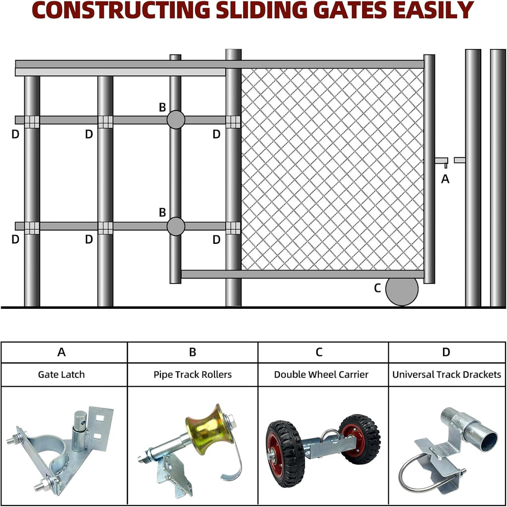 Rolling Gate Hardware Kit for Farm, Fence Gates, Rolling Gates- Includes 6" Double Wheel Carrier, 6 Universal Track