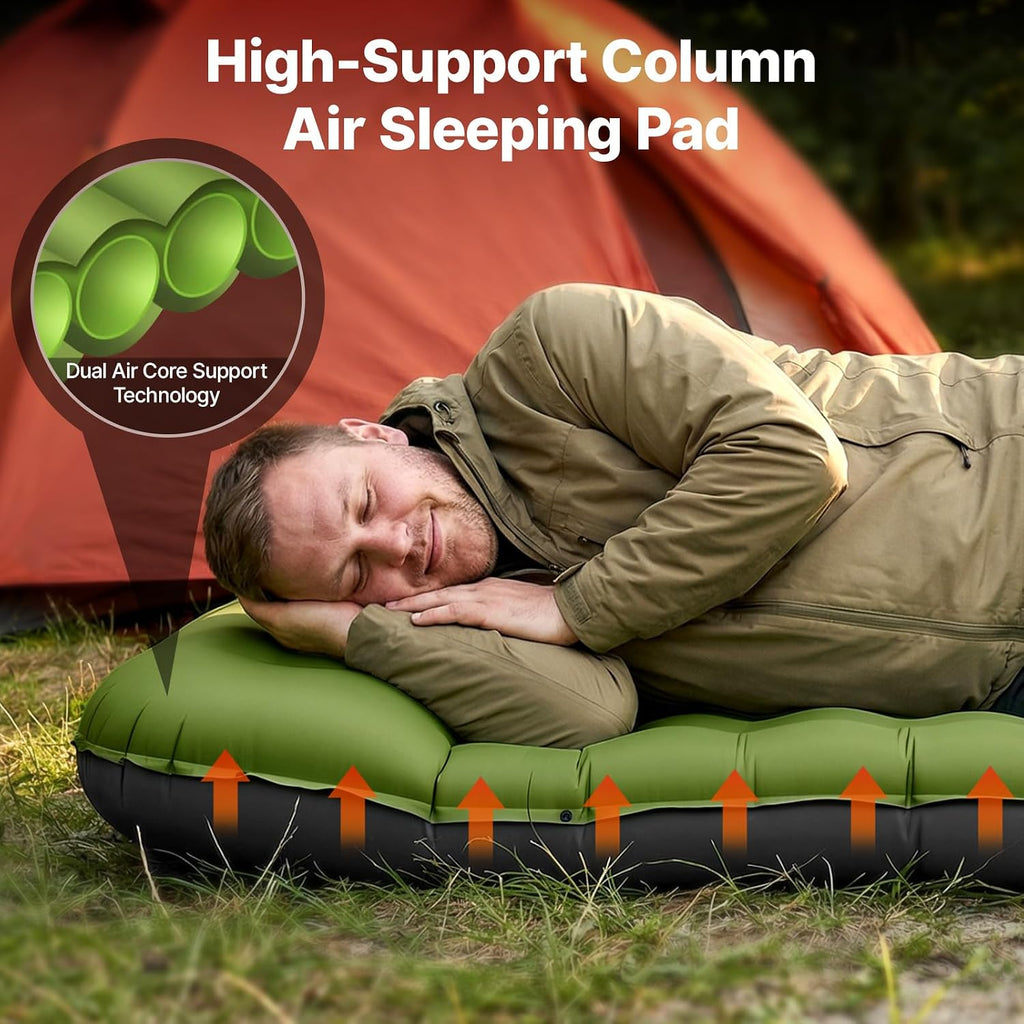 Sleeping Pad, Ultralight Inflating Camping Pad with 6" Extra-Thick | Camping Mattress With Pillows & Built-in Foot