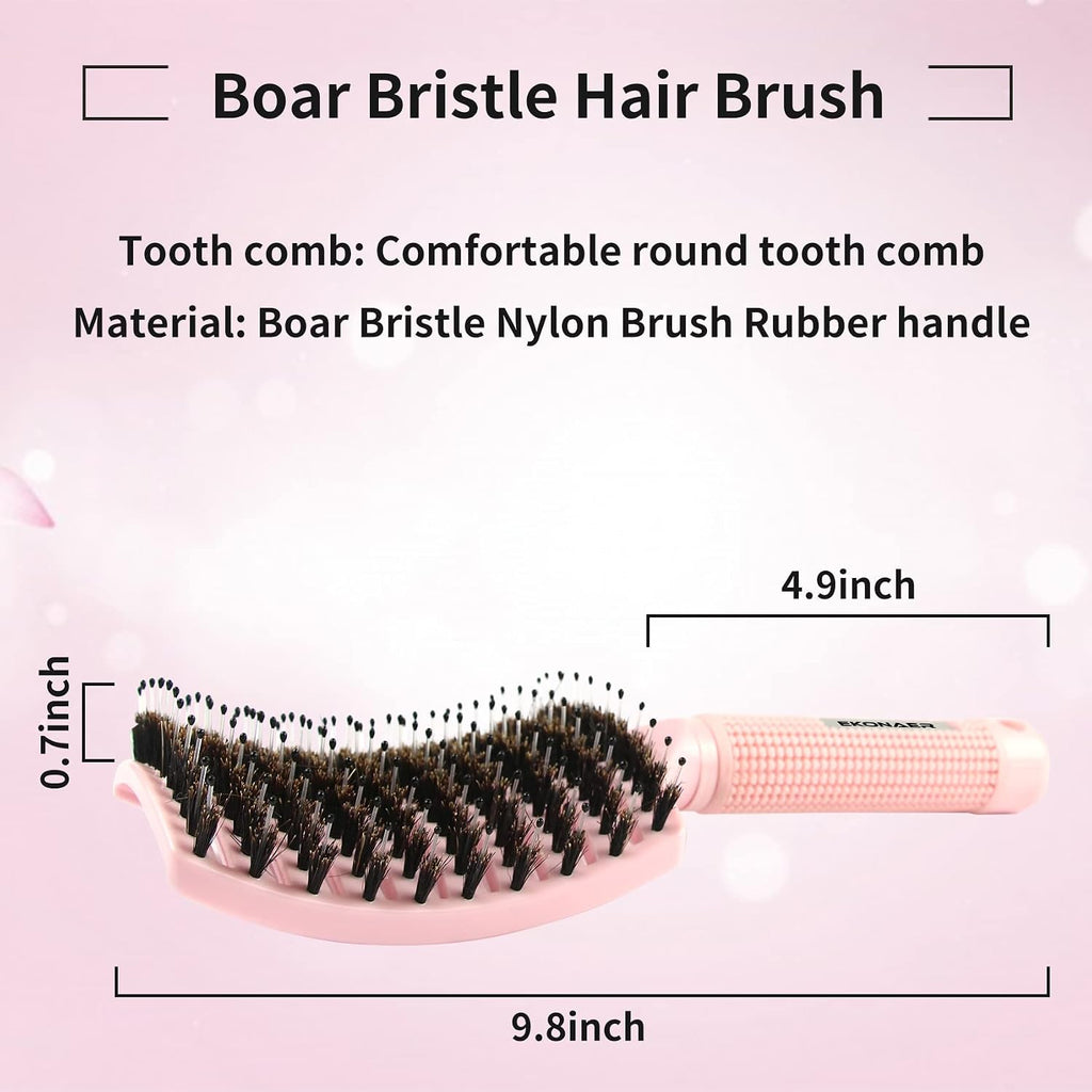 3 Pack Vented Quick Drying Massage Blow Detangler Brush,Boar Bristle Hair Brush Set-Curved,Detangling Hair Brush for
