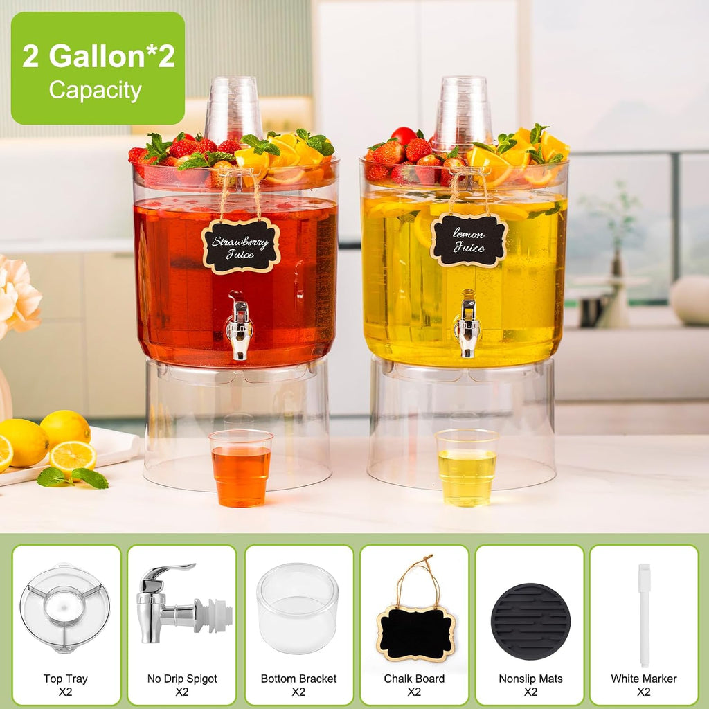 2 Gallon Drink Dispensers for Parties 2 PACK with Stand