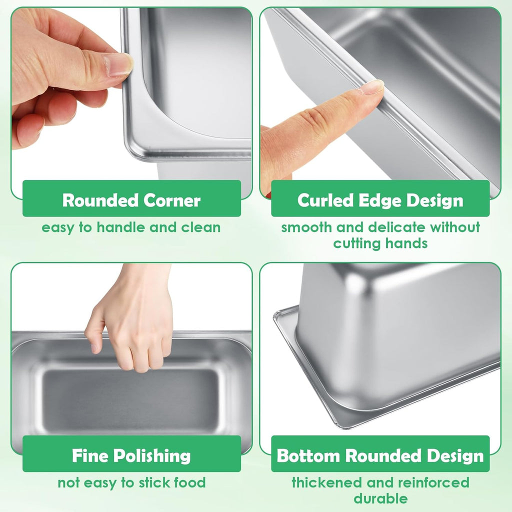 1/3 Pan 6 Inch Deep Stainless Steel Hotel Pans, 6 Pack