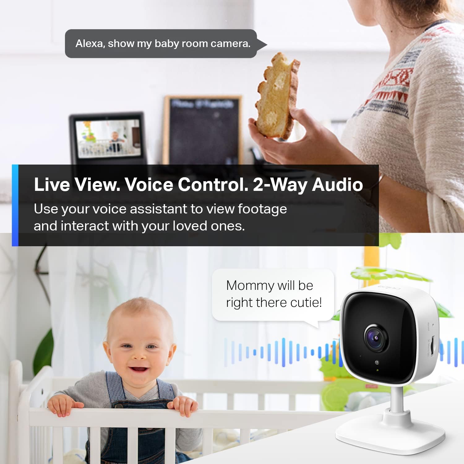 2K Indoor Security Camera for Baby Monitor, Dog Camera w/Motion Detection, 2-Way Audio Siren, Night Vision, Cloud &