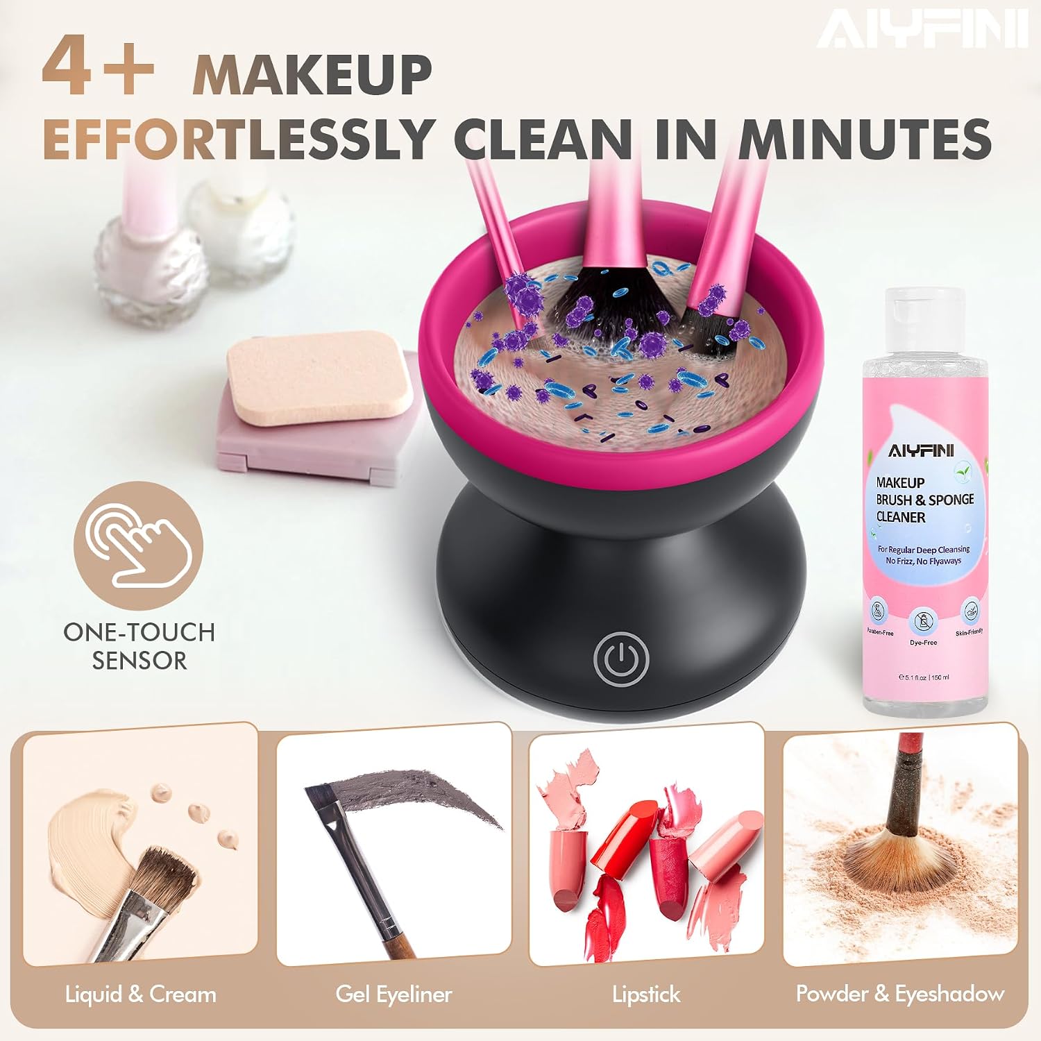 Electric Makeup Brush Cleaner Machine, Powerful Friction Removes Residue on Make up Brushes Set/Sponge/Powder Puffs