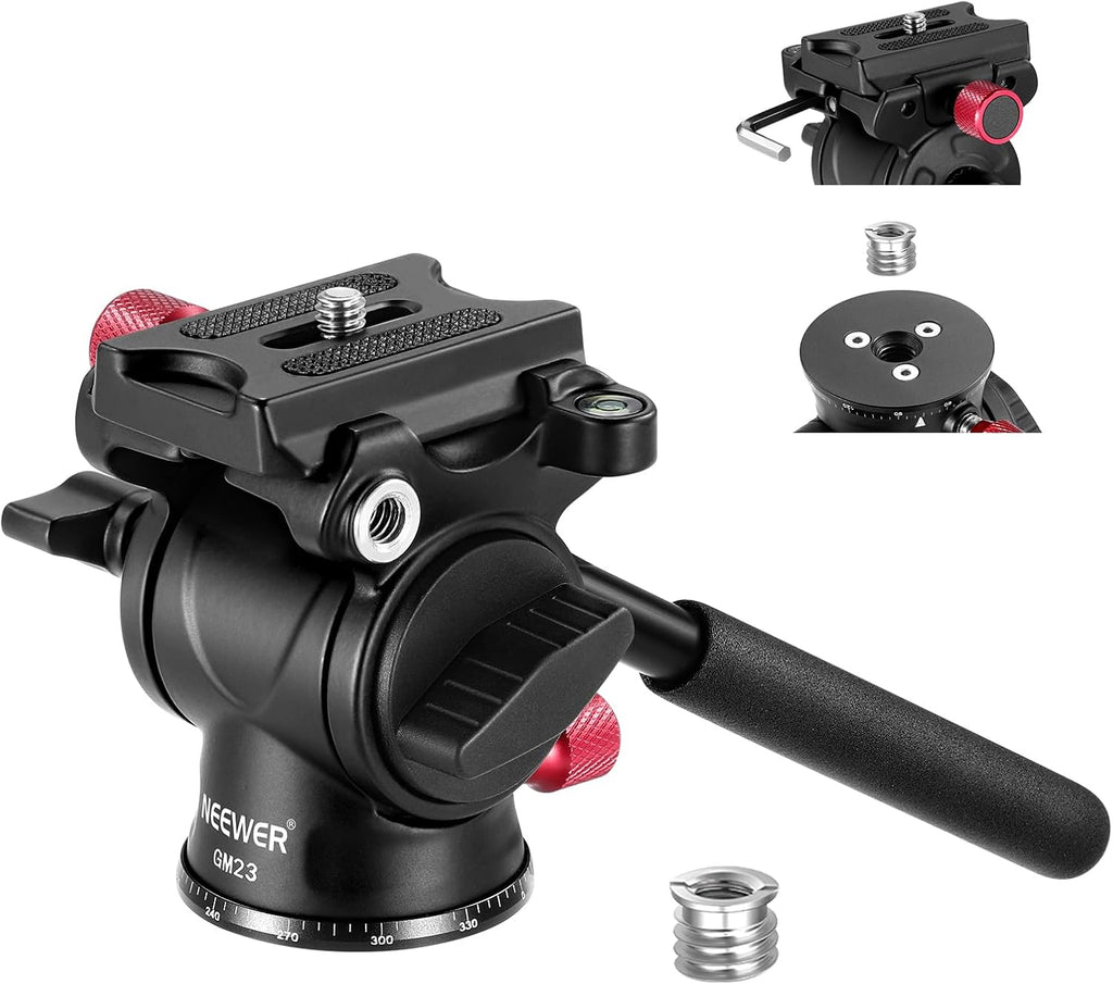 Fluid Tripod Head with Handle & Arca Type Quick Release, Aluminum Alloy Panorama Drag Pan Tilt Head with ø43mm Scaled