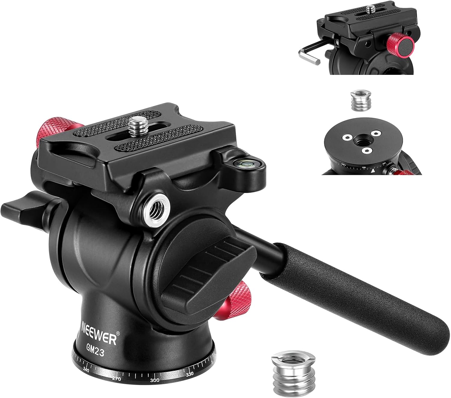 Fluid Tripod Head with Handle & Arca Type Quick Release, Aluminum Alloy Panorama Drag Pan Tilt Head with ø43mm Scaled