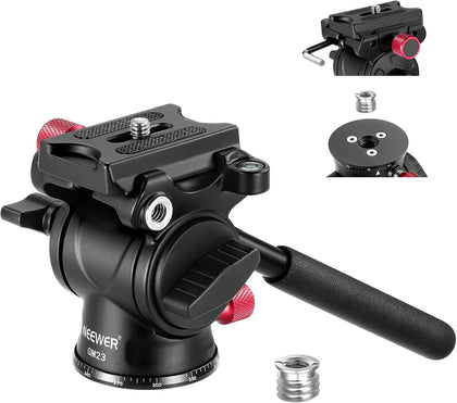 Fluid Tripod Head with Handle & Arca Type Quick Release, Aluminum Alloy Panorama Drag Pan Tilt Head with ø43mm Scaled