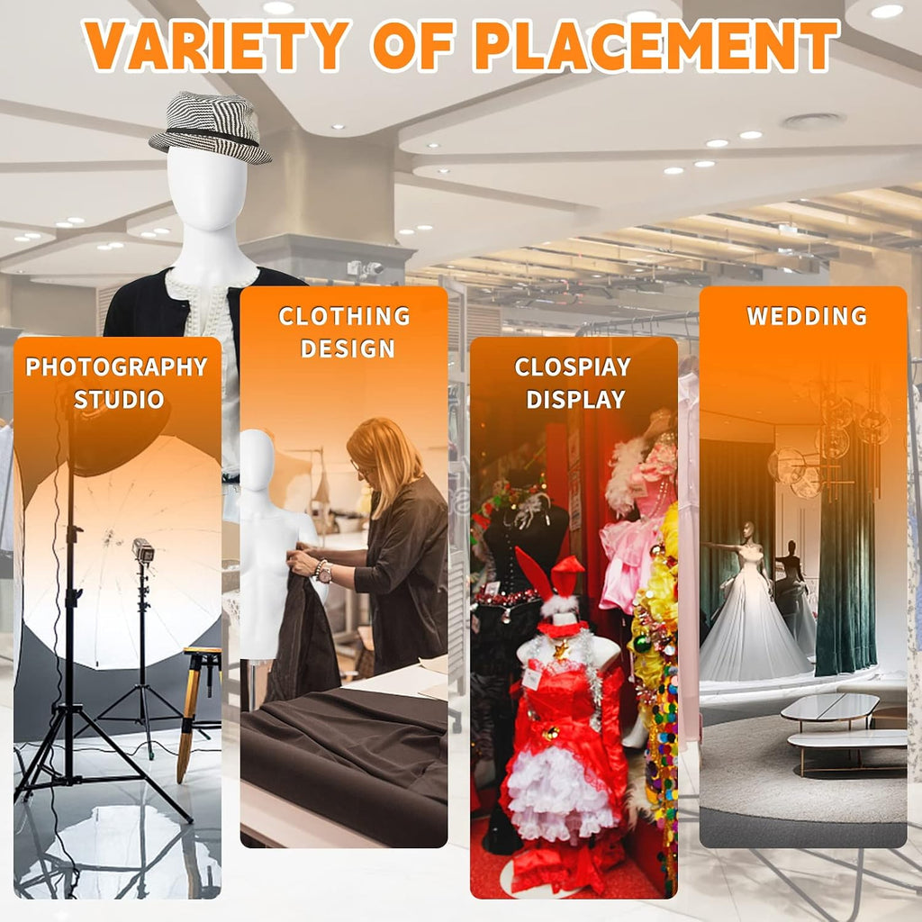 Half Body Mannequin Torso with Stand Female Dress Form Plastic Detachable Manikin Stand Height 30”-46” High Stability