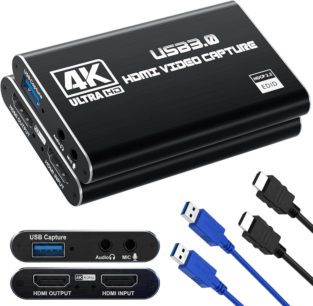 USB 3.0 HDMI Capture Card, 1080P 60FPS & 2K30 Video Capture Device | 4K HDMI Pass-Through, Mic Input & Audio Output
